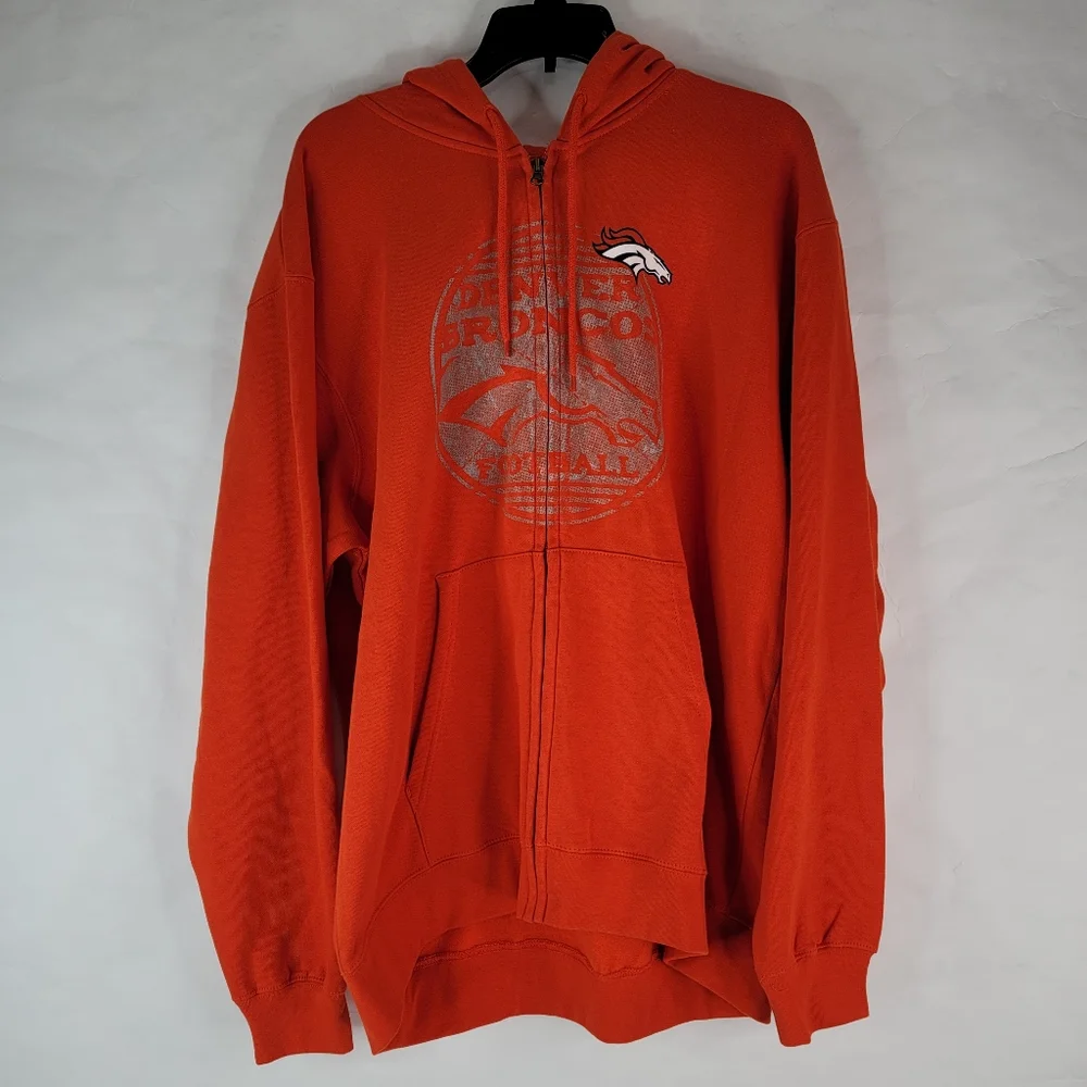 Majestic Denver Broncos Hoodie Sweatshirt Men's Sz XL Orange Hooded Pullover NFL